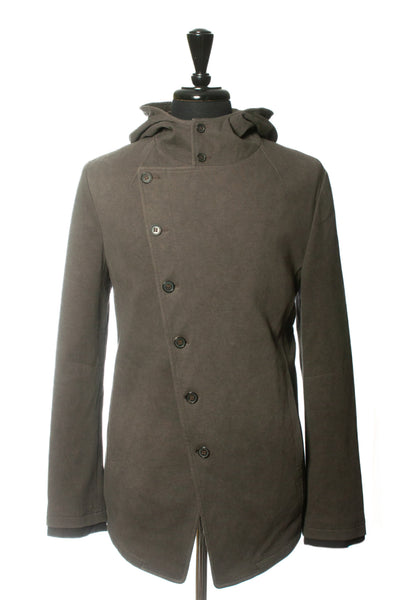 John Varvatos Grey Brushed Cotton Hooded Military Coat