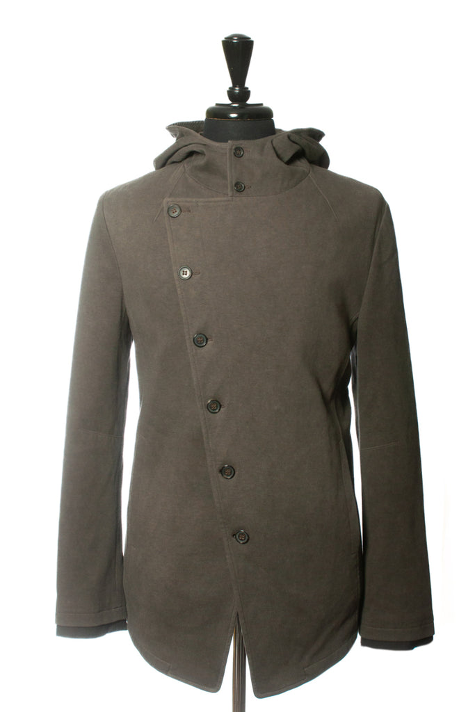 John Varvatos Grey Brushed Cotton Hooded Military Coat