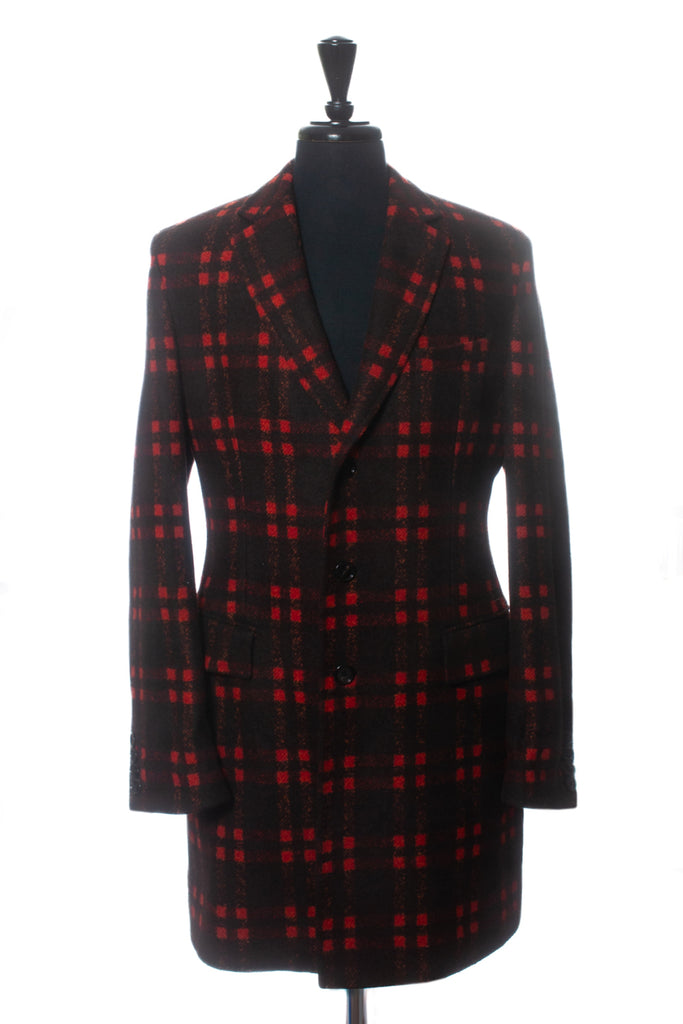 Hugo Boss Red Plaid Alpaca Wool Neel Coat