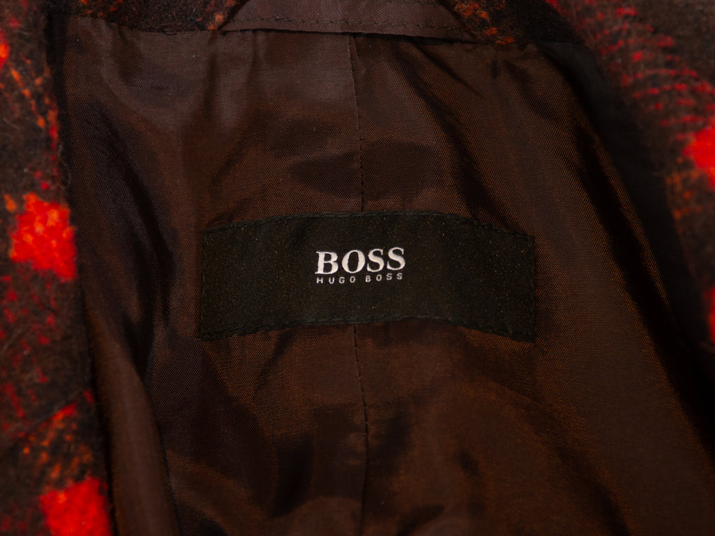 Hugo Boss Red Plaid Alpaca Wool Neel Coat