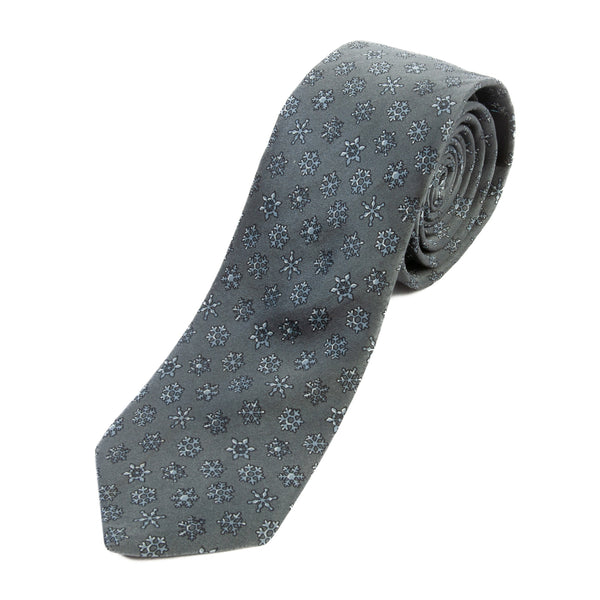 Lanvin Paris Grey Snowflake Print Skinny Tie