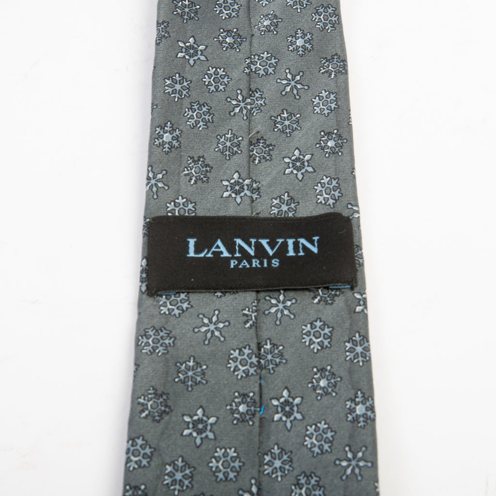 Lanvin Paris Grey Snowflake Print Skinny Tie