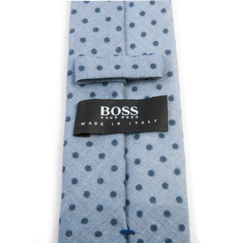 Hugo Boss Navy on Grey Polka Dot Lambswool Tie