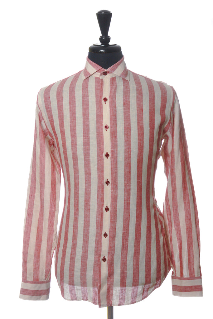 Harold Red Awning Striped Linen Shirt