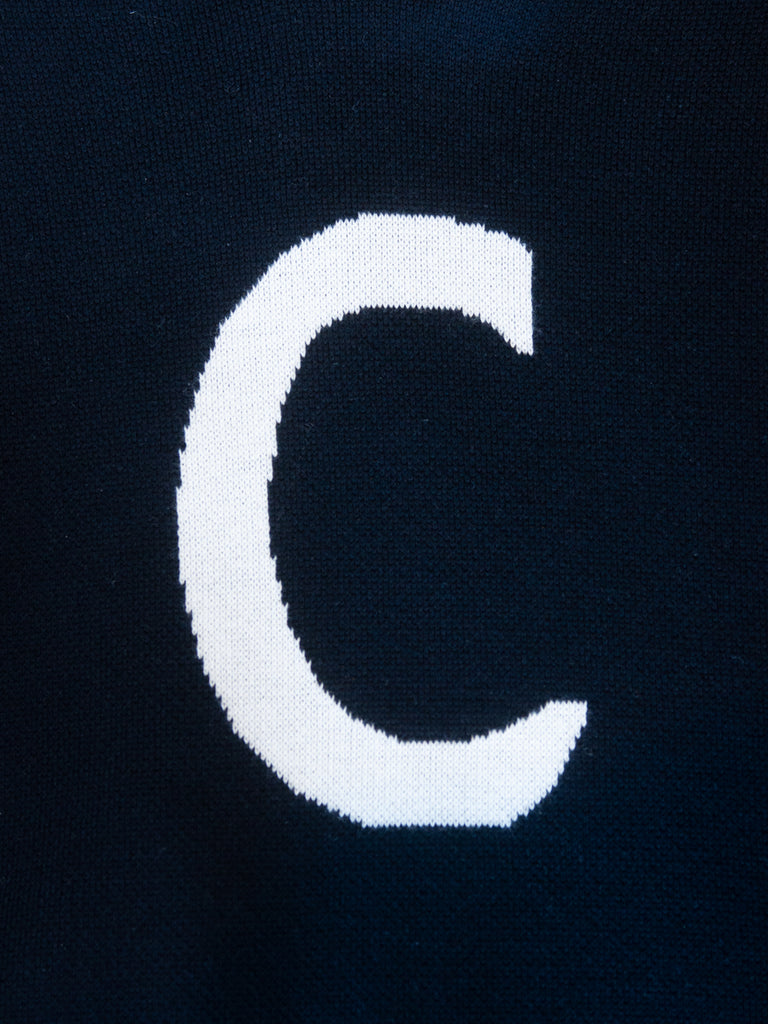 Moncler Midnight Blue Girocollo Tricot Letter Knit Hoodie