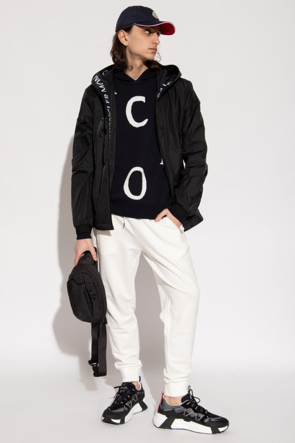 Moncler Midnight Blue Girocollo Tricot Letter Knit Hoodie