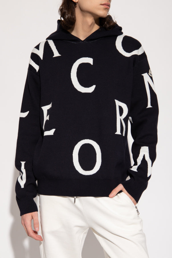 Moncler Midnight Blue Girocollo Tricot Letter Knit Hoodie