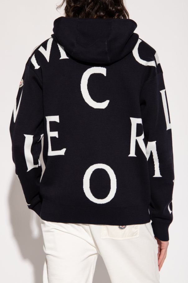 Moncler Midnight Blue Girocollo Tricot Letter Knit Hoodie