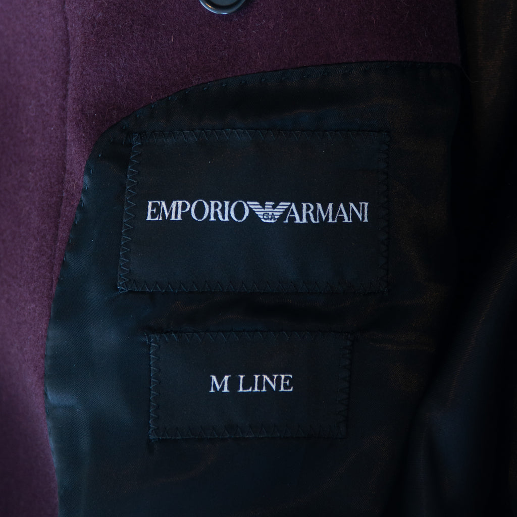Emporio Armani Burgundy Cashmere Blend M-Line Overcoat