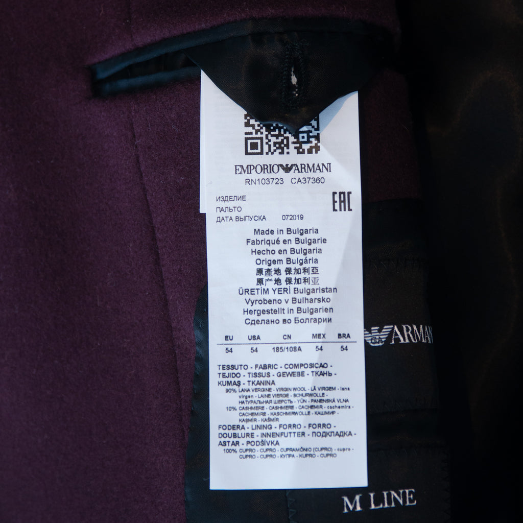 Emporio Armani Burgundy Cashmere Blend M-Line Overcoat