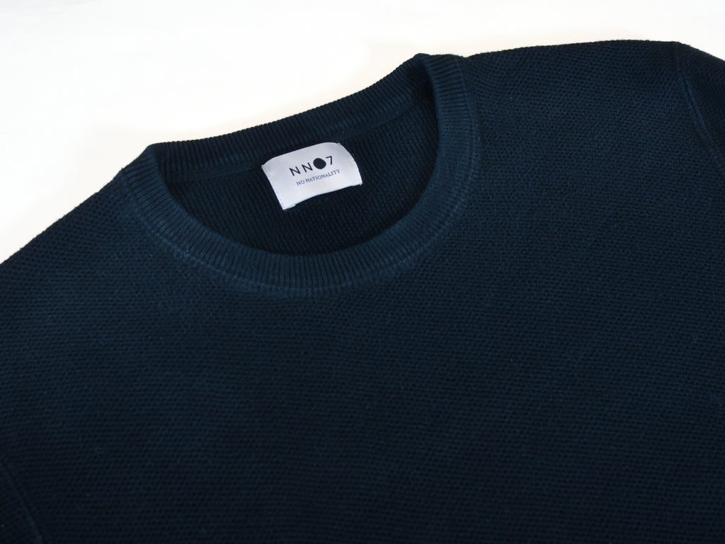 NN07 Navy Blue Hubert Waffle Knit Crew Neck Sweater