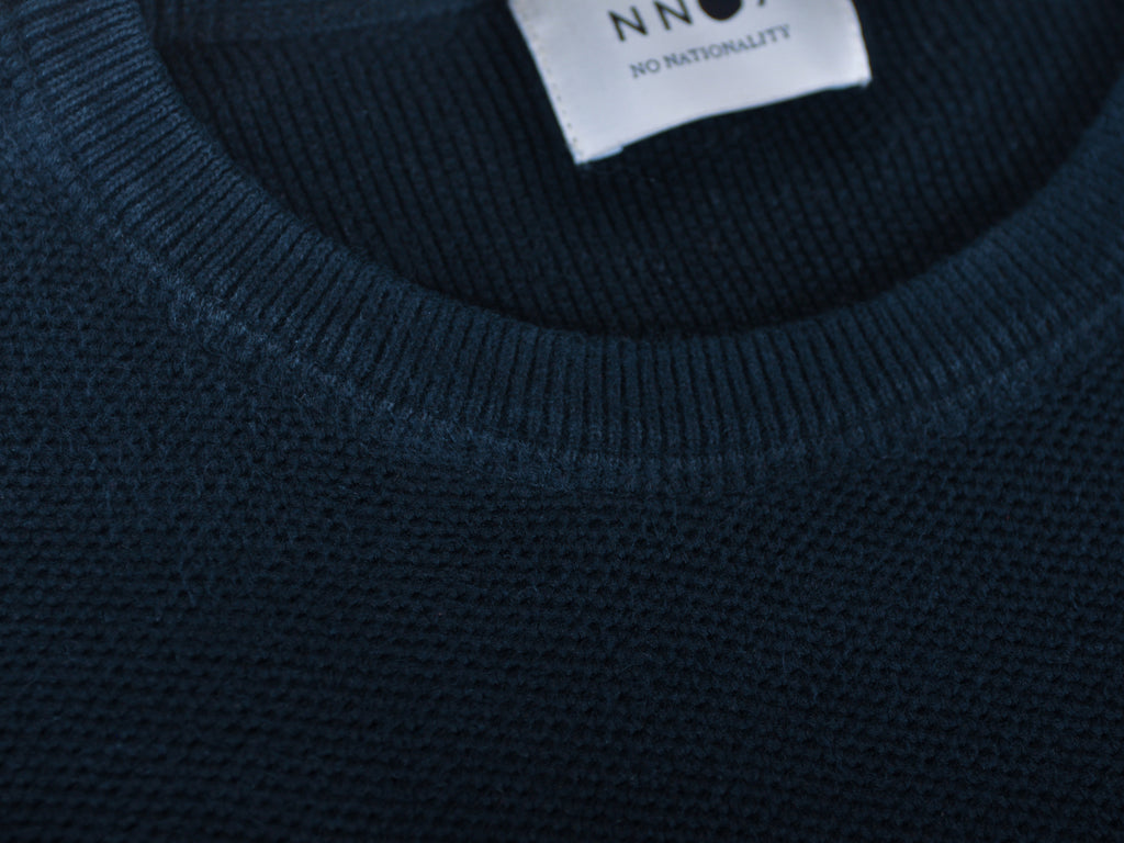 NN07 Navy Blue Hubert Waffle Knit Crew Neck Sweater