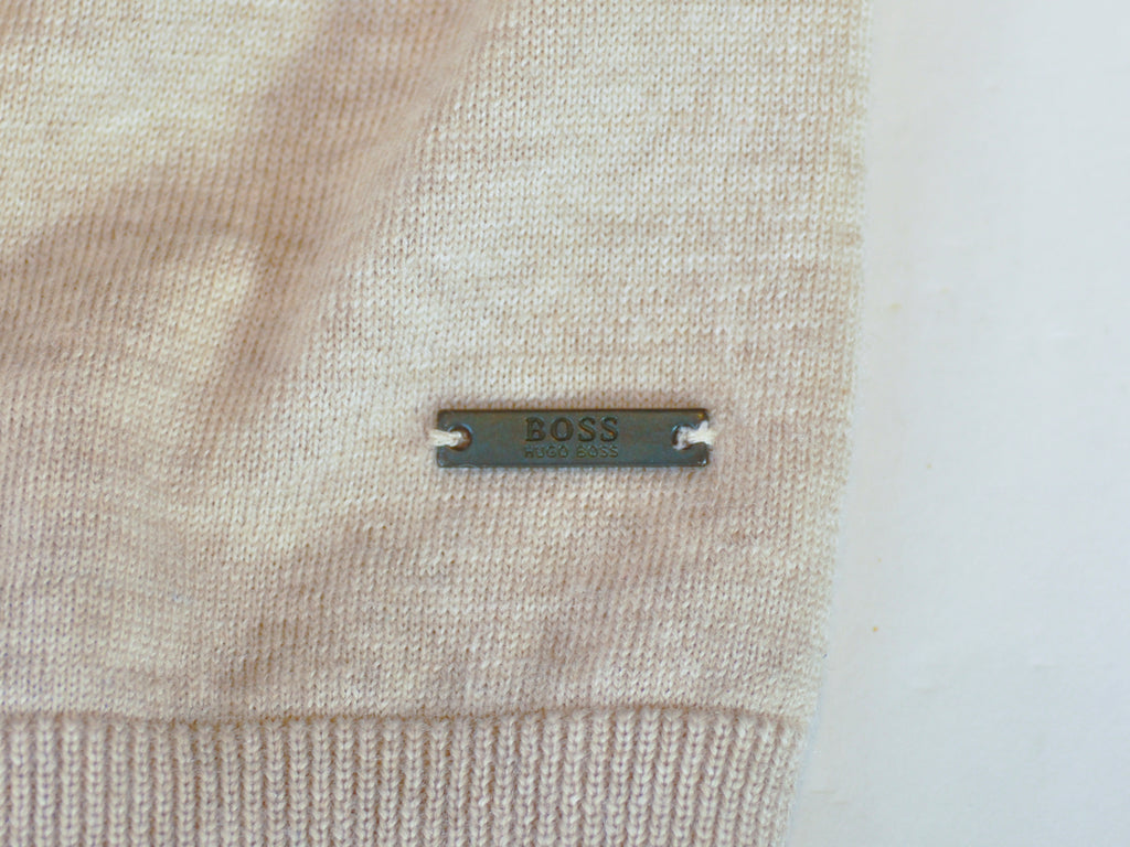 Hugo Boss Oatmeal Brown Slim Fit Merino V-Neck Sweater