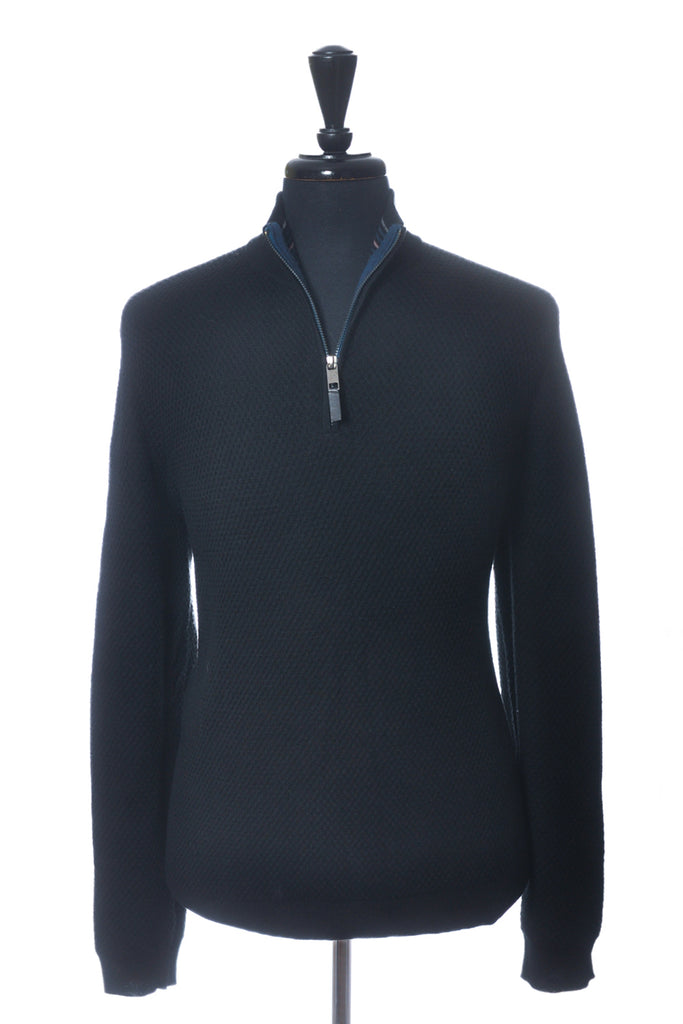 Ted Baker Black Waffle Knit Quarter Zip Sweater