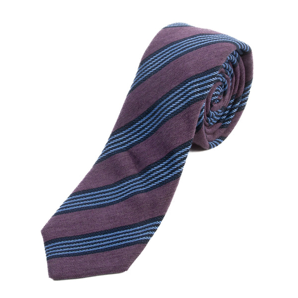 Eton Slate Merlot Striped Wool Cotton Tie
