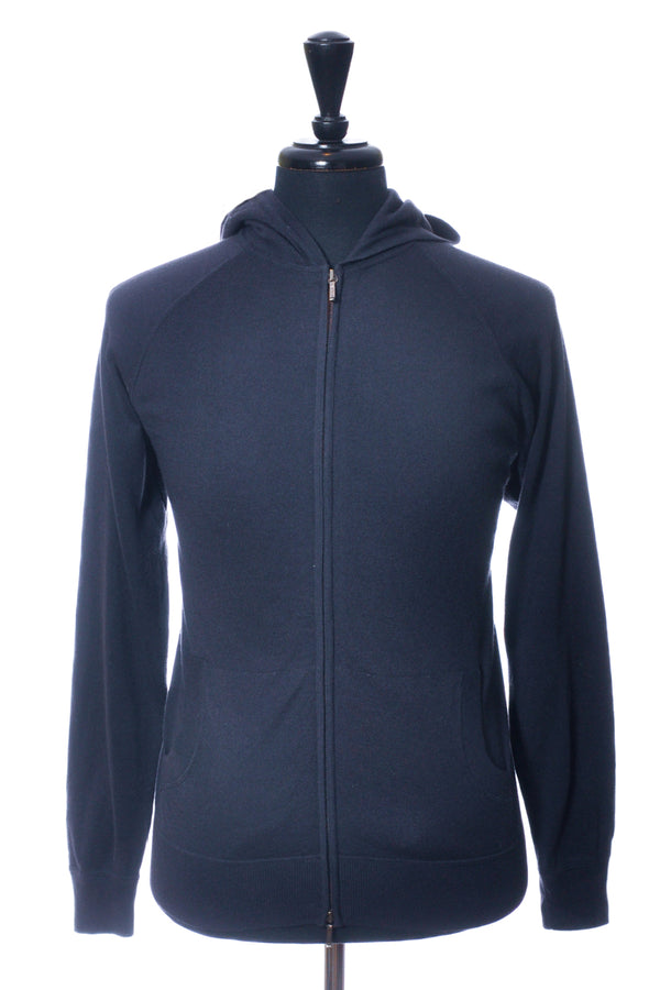 Loro Piana Navy Blue Silk Cashmere Knit Hoodie
