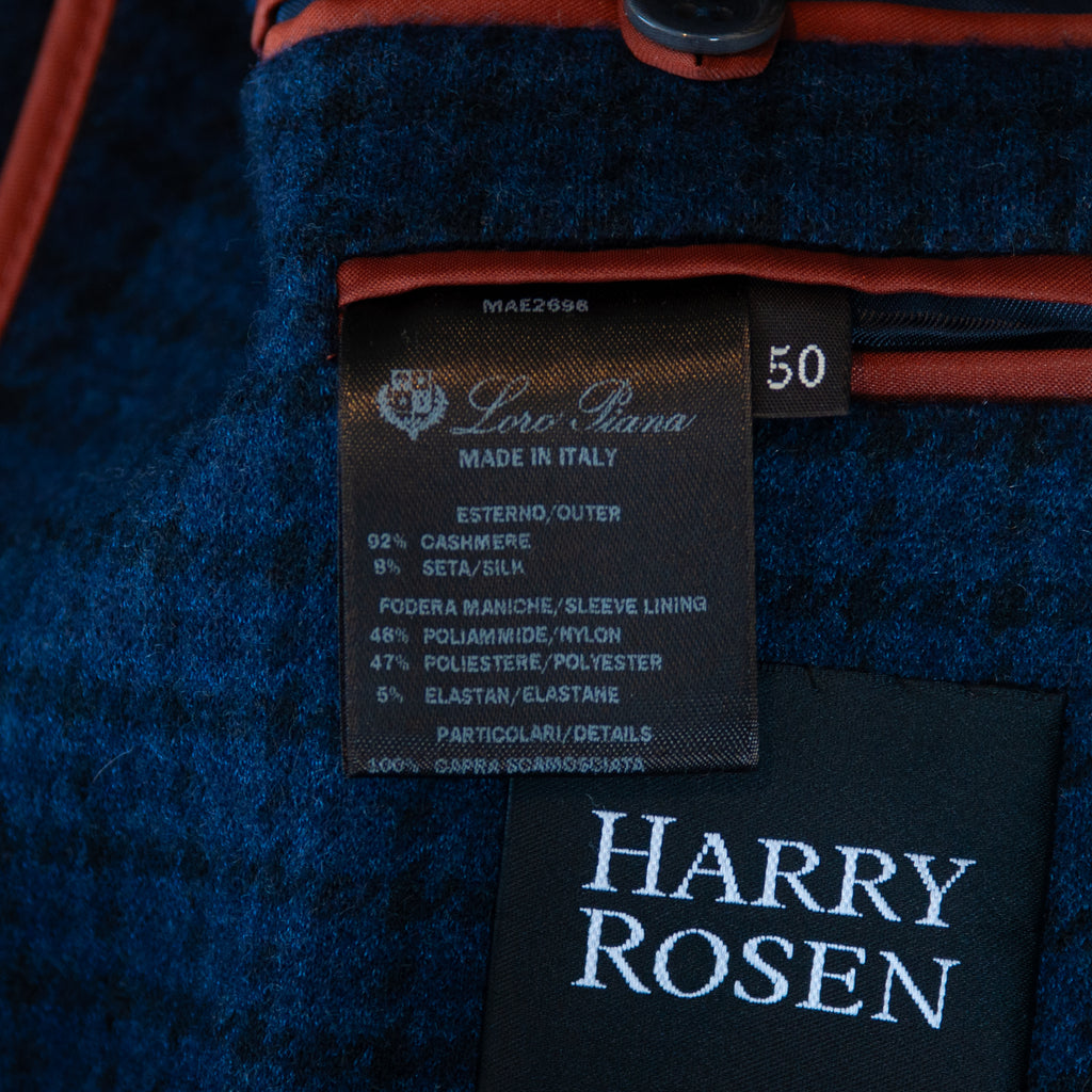 Loro Piana Navy Blue Check Silk Cashmere Blazer