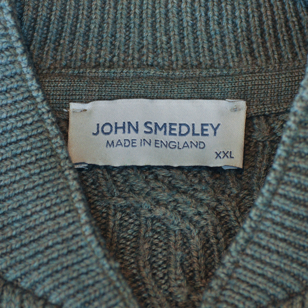 John Smedley Green Cable Knit Full Zip Sweater