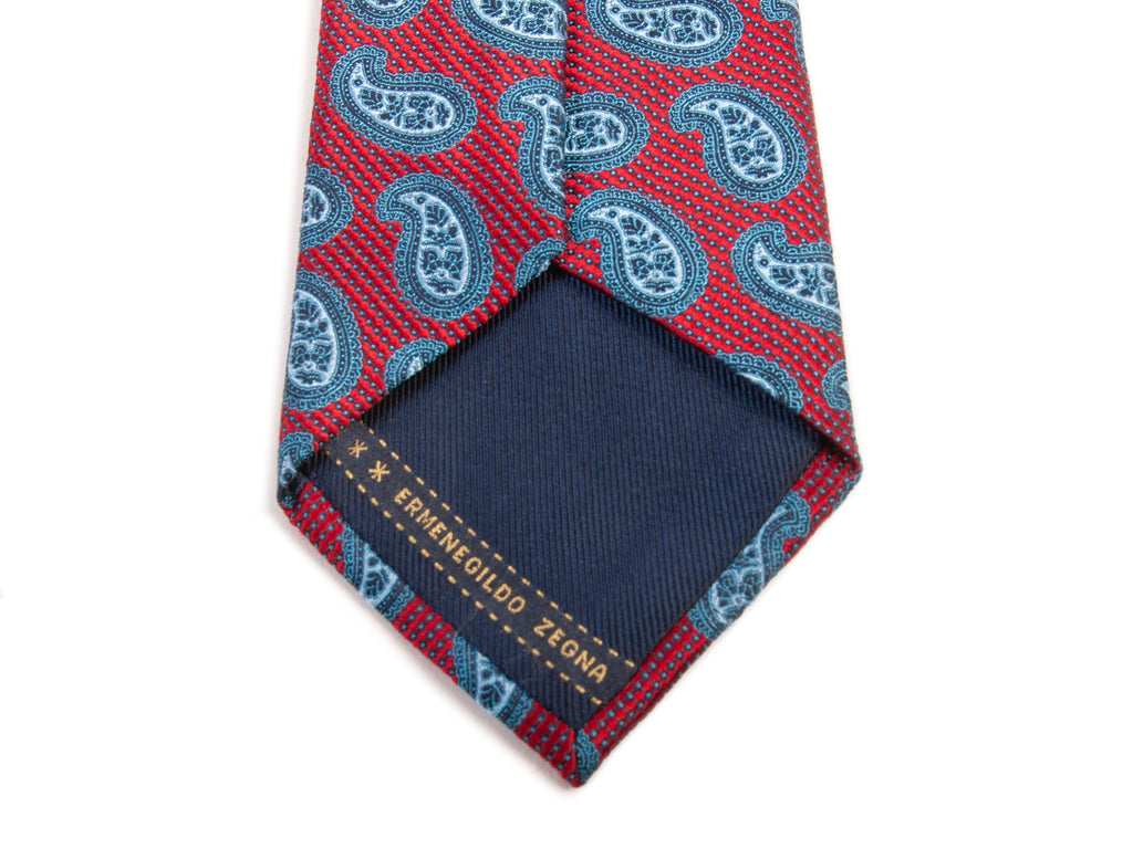 Ermenegildo Zegna Blue on Red Paisley Silk Tie