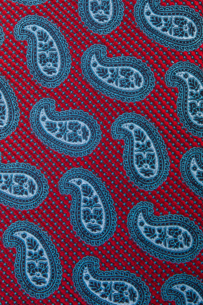 Ermenegildo Zegna Blue on Red Paisley Silk Tie