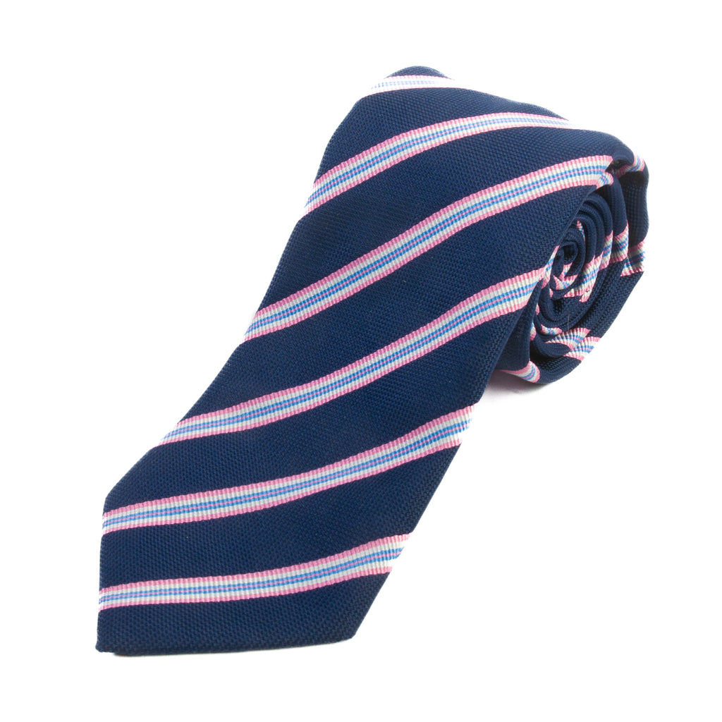 Thomas Pink Pink on Navy Blue Striped English Silk Tie