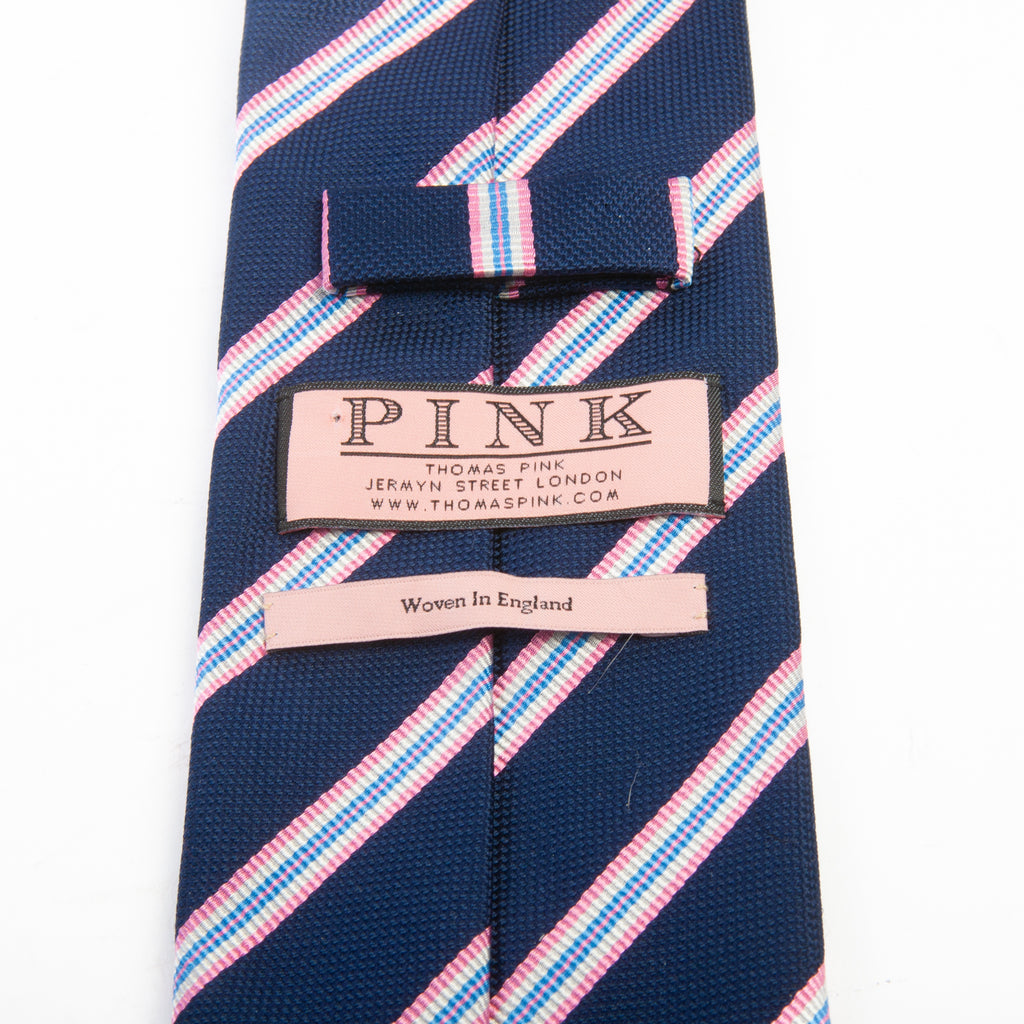 Thomas Pink Pink on Navy Blue Striped English Silk Tie