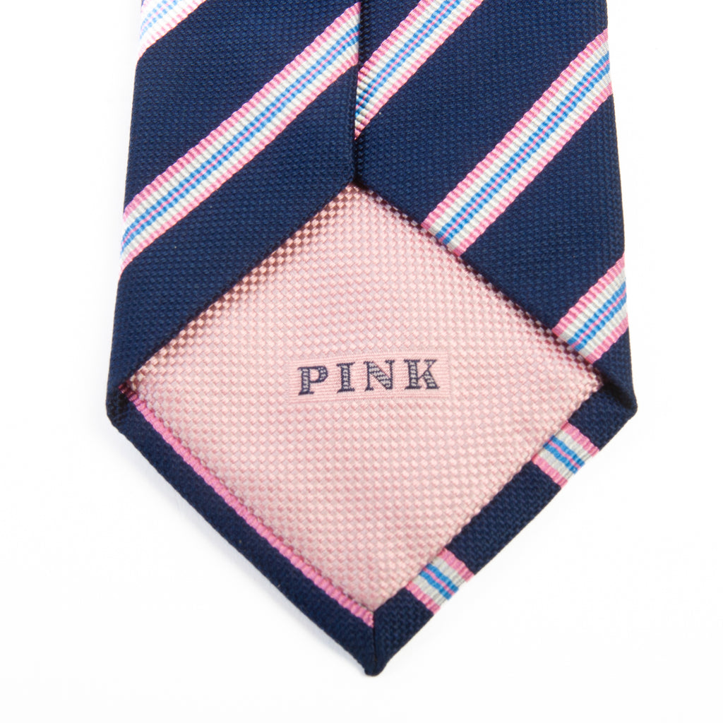 Thomas Pink Pink on Navy Blue Striped English Silk Tie