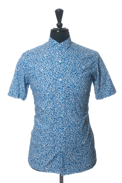 Tori Richard Blue Shark Print Short Sleeve Shirt