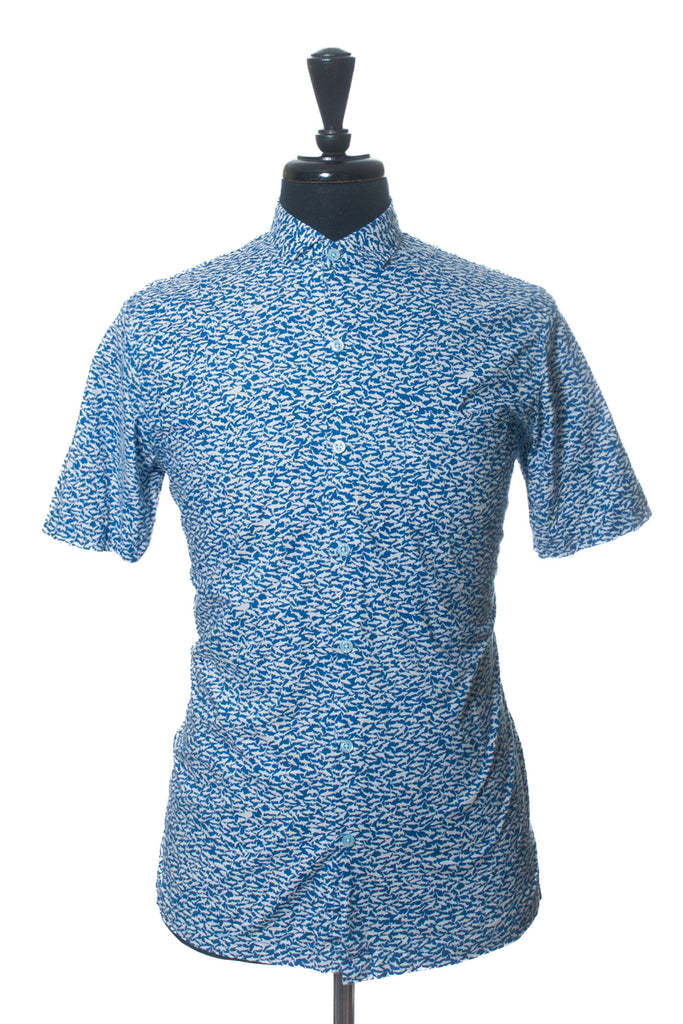 Tori Richard Blue Shark Print Short Sleeve Shirt
