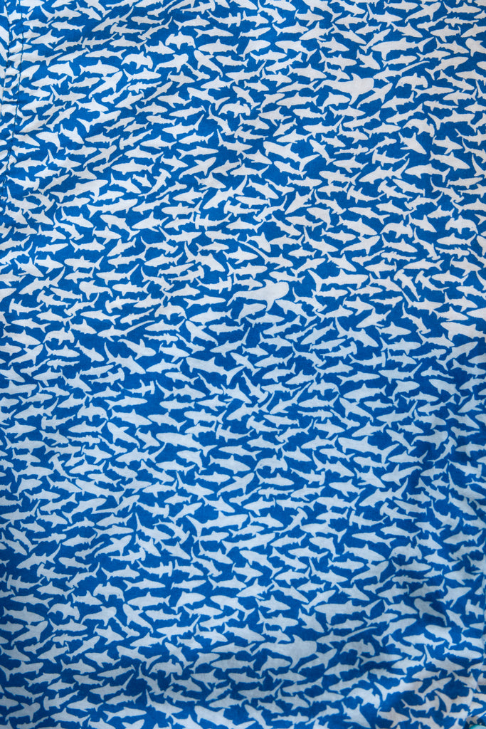Tori Richard Blue Shark Print Short Sleeve Shirt
