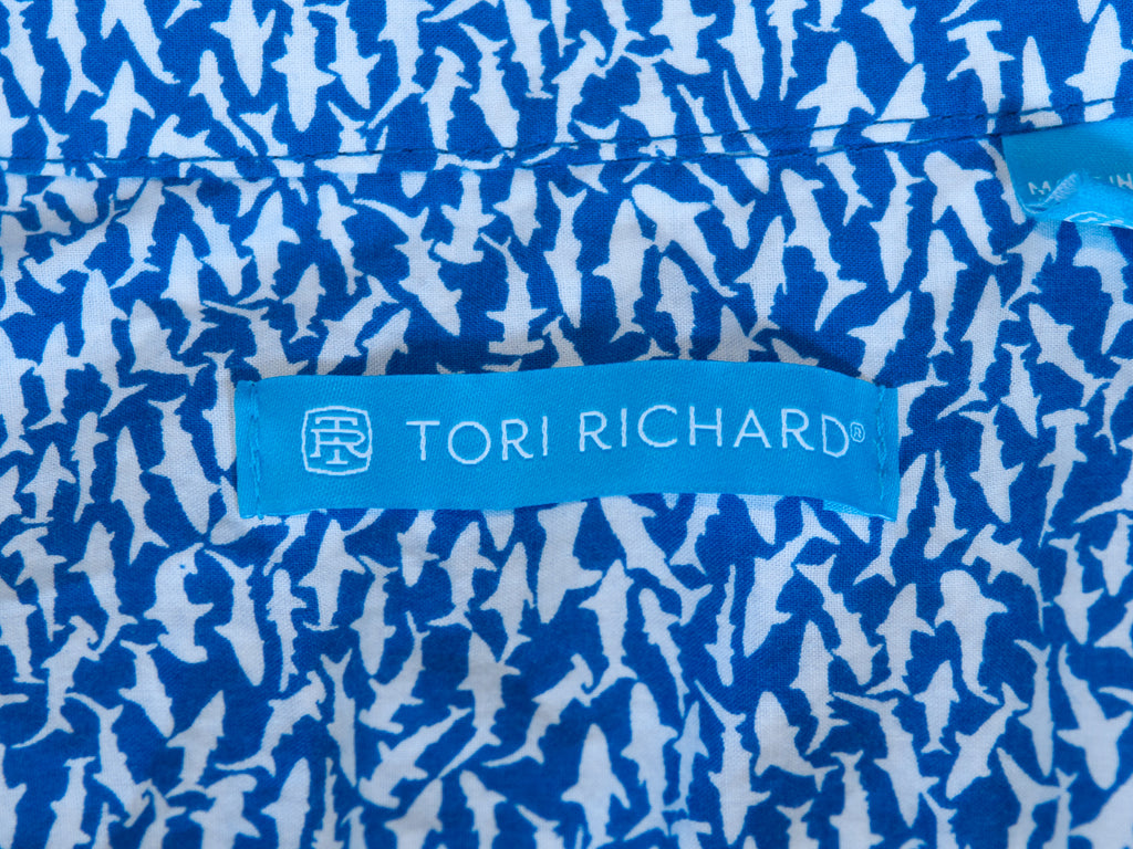Tori Richard Blue Shark Print Short Sleeve Shirt