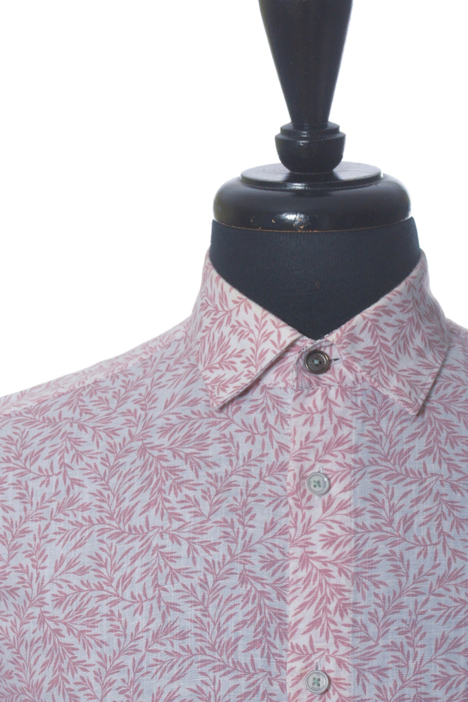 Ted Baker Brown Leaf Print Leemar Linen Blend Shirt