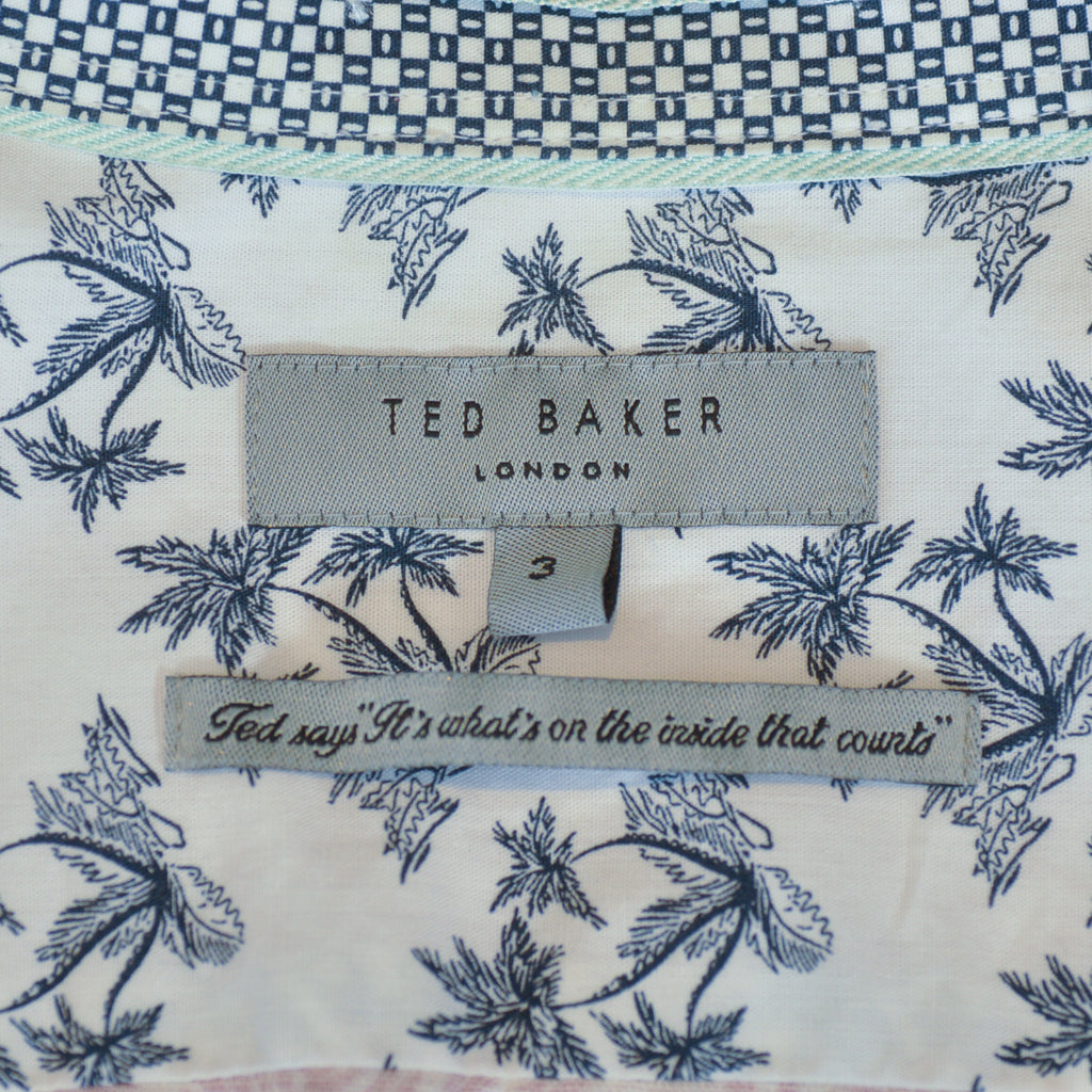 Ted Baker Brown Leaf Print Leemar Linen Blend Shirt