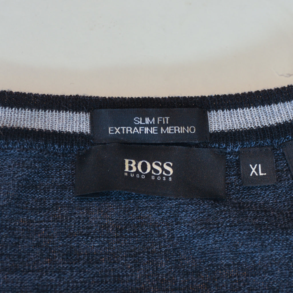 Hugo Boss Dark Blue Melba-N Merino Wool V-Neck Sweater