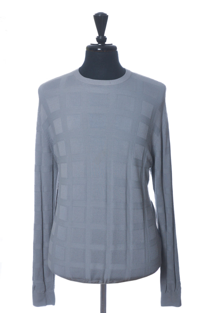 Emporio Armani Grey Square Jacquard Crew Neck Sweater