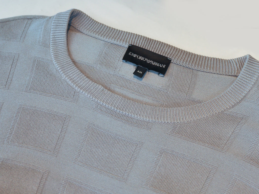 Emporio Armani Grey Square Jacquard Crew Neck Sweater