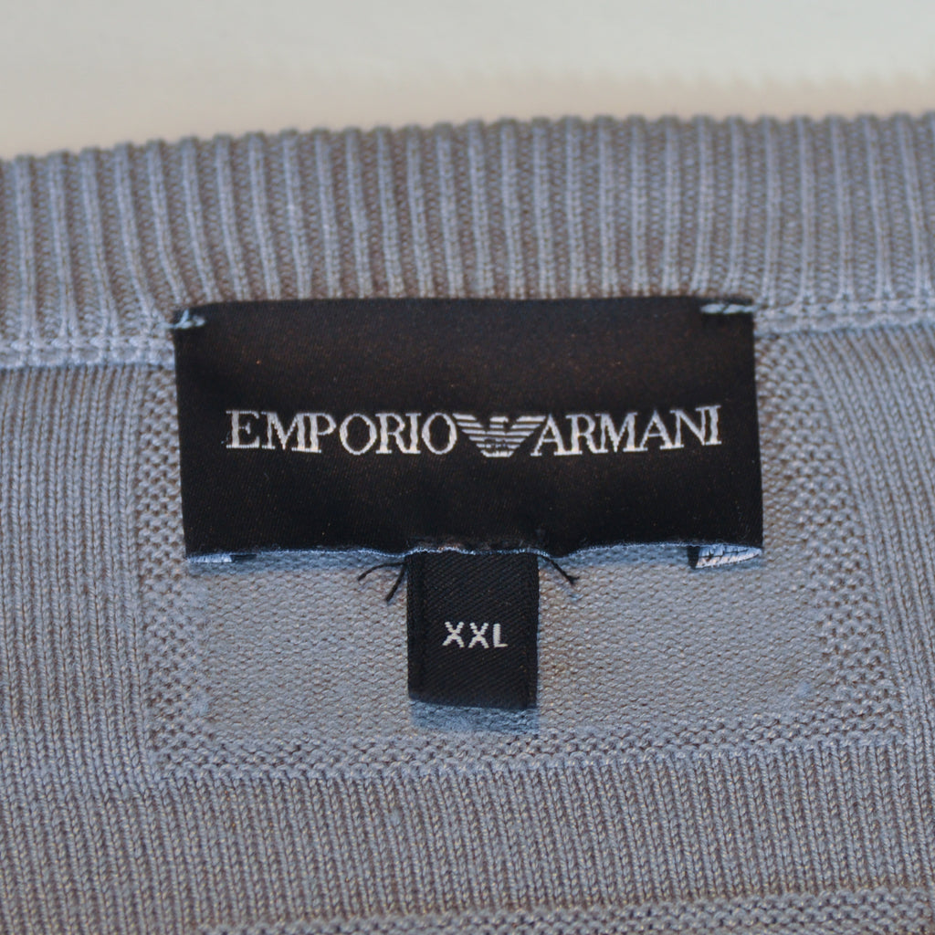 Emporio Armani Grey Square Jacquard Crew Neck Sweater