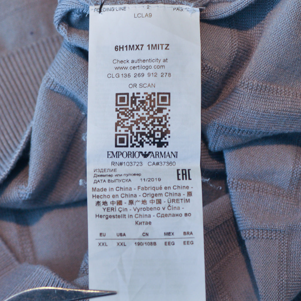 Emporio Armani Grey Square Jacquard Crew Neck Sweater