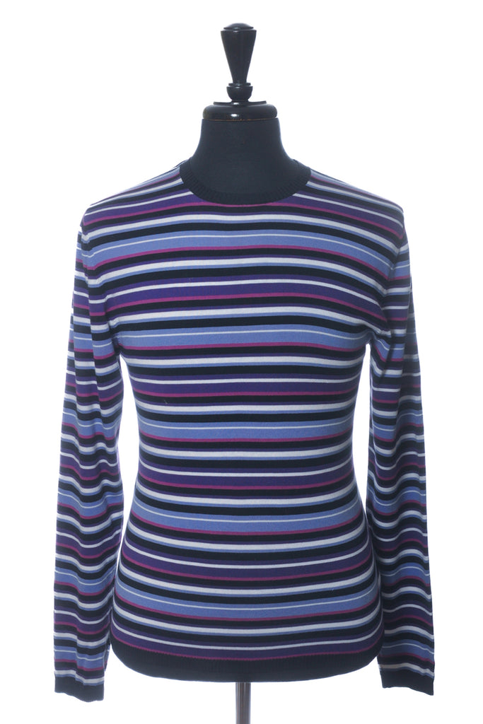 Etro Purple Striped Cotton Crew Neck Sweater