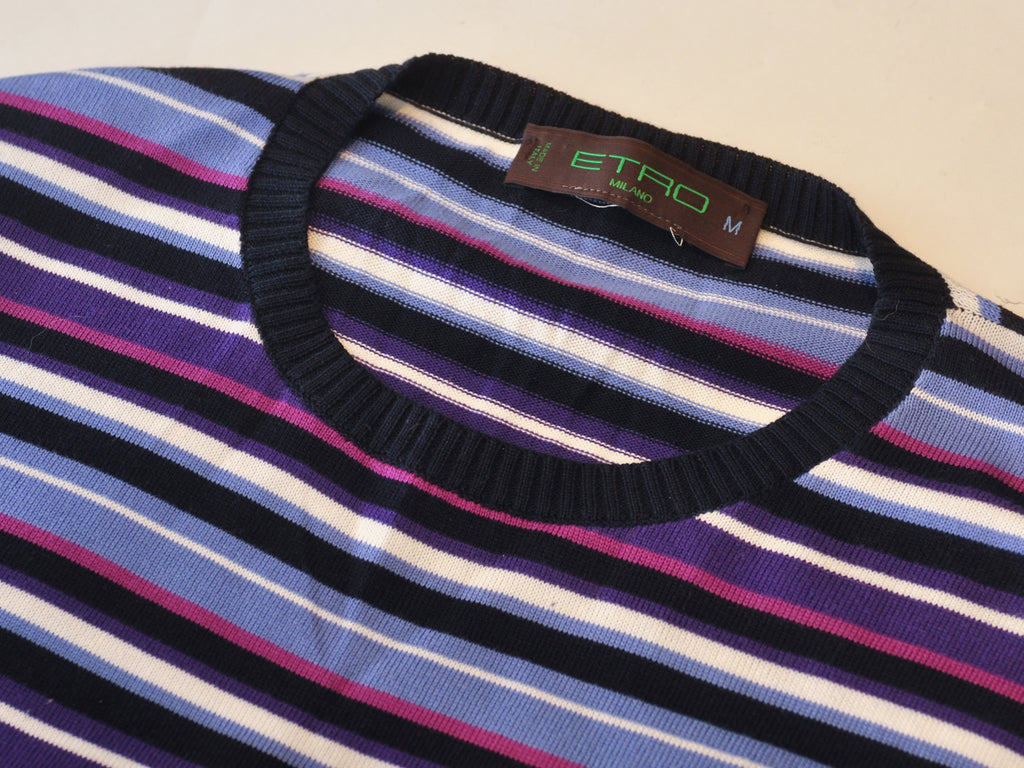 Etro Purple Striped Cotton Crew Neck Sweater