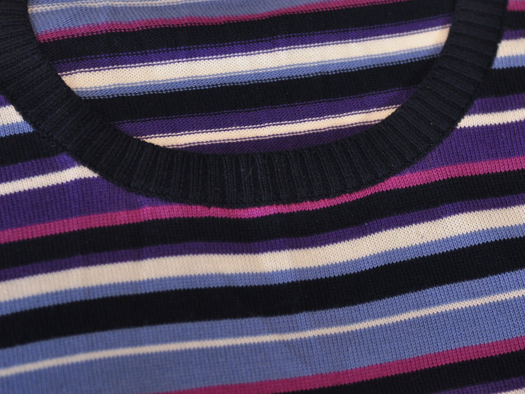 Etro Purple Striped Cotton Crew Neck Sweater