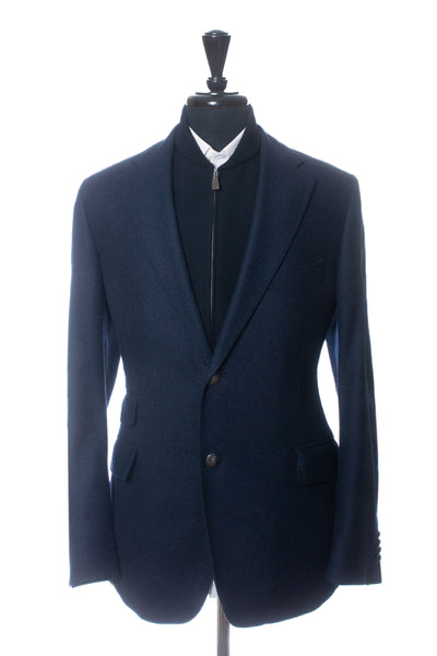 Corneliani Navy Blue Textured Herringbone Identity Blazer