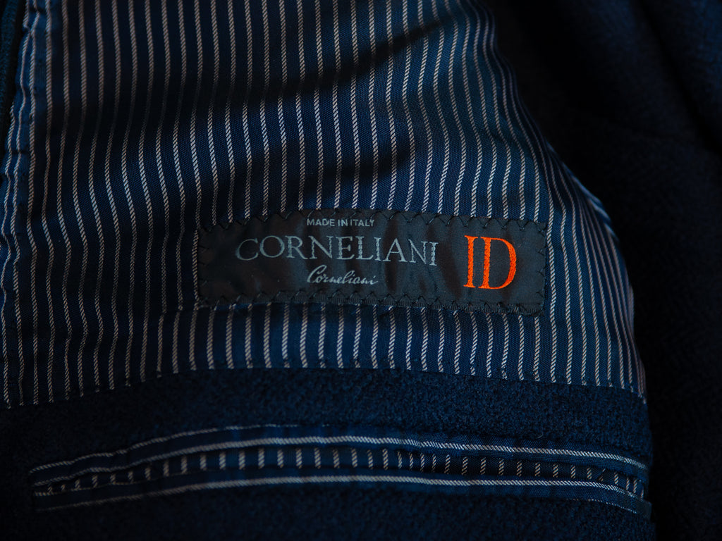 Corneliani Navy Blue Textured Herringbone Identity Blazer