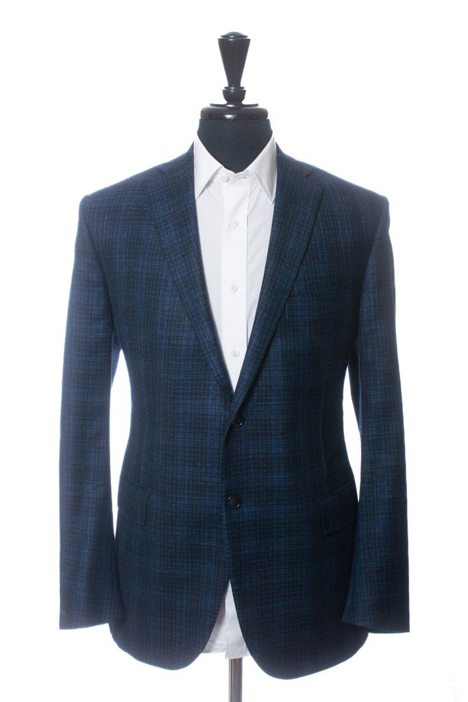 Corneliani Navy Blue Check Silk Linen Cashmere Academy Blazer