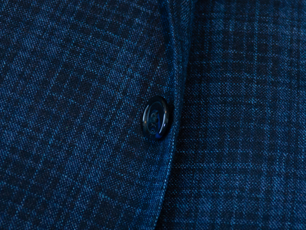 Corneliani Navy Blue Check Silk Linen Cashmere Academy Blazer