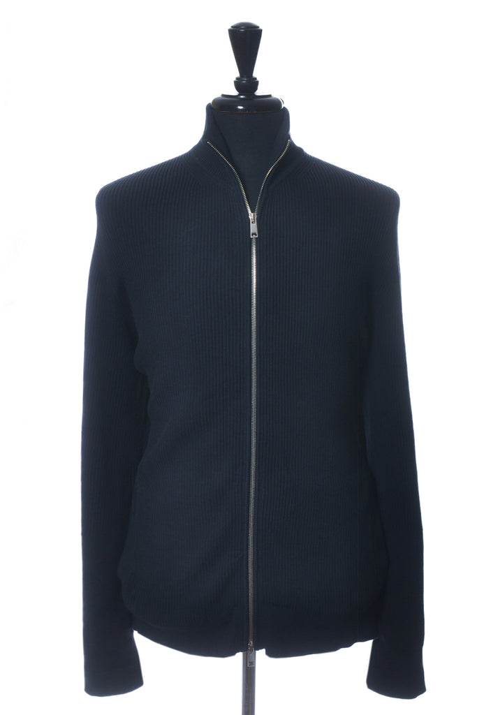 Theory Navy Blue Ribbed Cotton Full Zip Cardigan