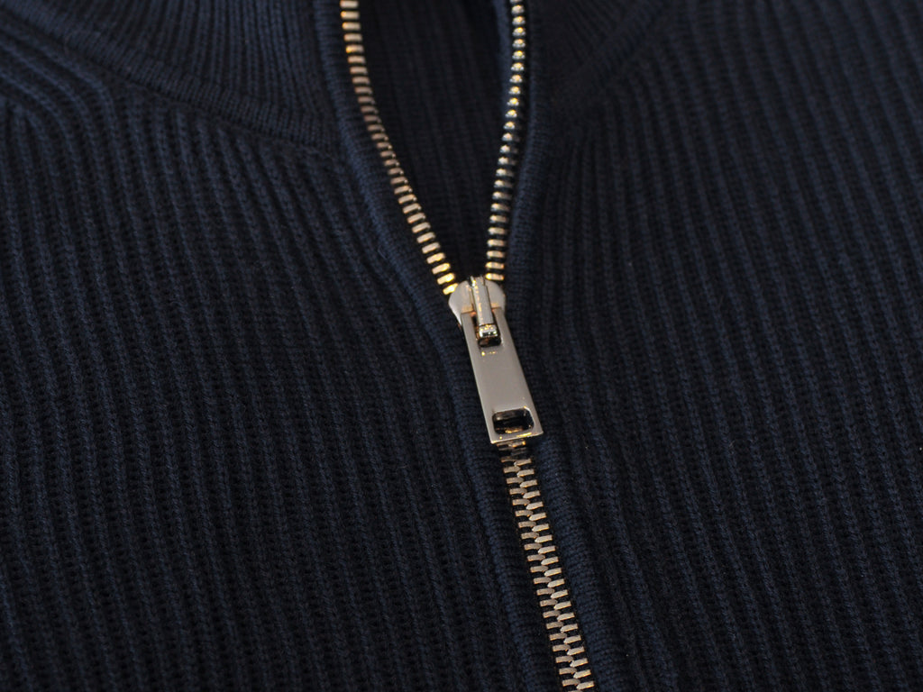 Theory Navy Blue Ribbed Cotton Full Zip Cardigan