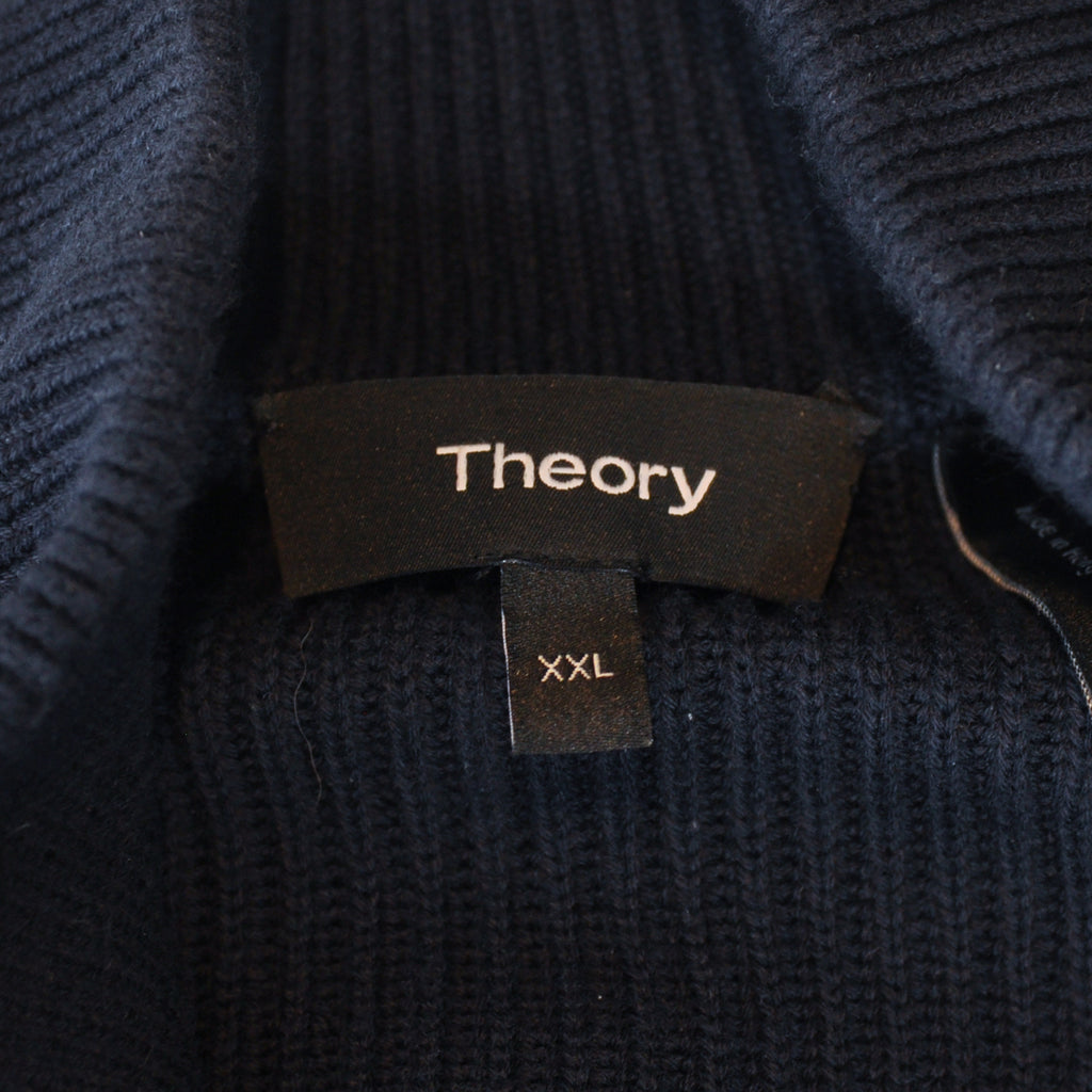 Theory Navy Blue Ribbed Cotton Full Zip Cardigan