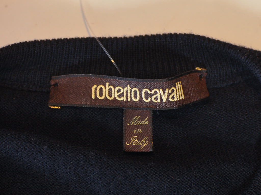 Roberto Cavalli Navy Blue Crew Neck Sweater