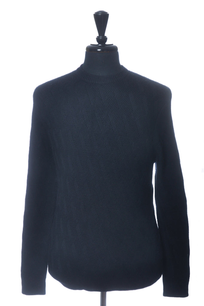 Patrick Assaraf Black Jacquard Merino Wool Sweater